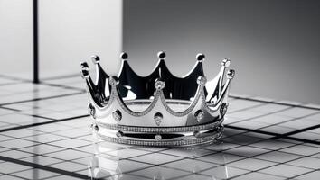 Shiny Silver Crown with Diamond Accents on a Gridded Surface. photo