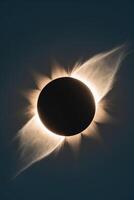 The sun is shown in the middle of a solar eclipse photo