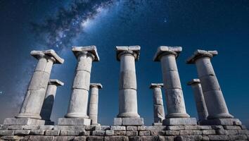 The milky way over the columns of an ancient temple photo