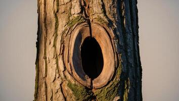 A hole in a tree trunk with a hole in the top photo