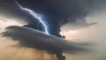 A large cloud with lightning coming out of it photo