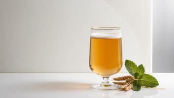 Glass of Beer with Fresh Mint and Wheat Sprouts. photo