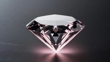 Glowing neon diamond shape on dark stone background. photo