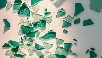 Broken glass shards on a white surface photo