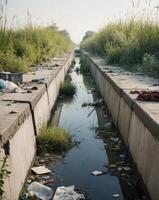 A canal with trash and garbage in it photo