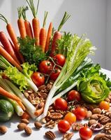 Fresh and Colorful Mixed Vegetables and Nuts Arrangement. photo
