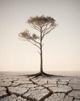 Resilient Tree Growing on Cracked Earth Surface. photo