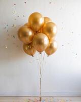 Golden Balloons with Confetti for Celebration Event. photo