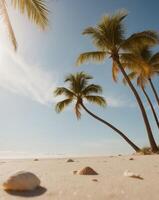 Serene Beach with Sunlight and Palm Trees. photo