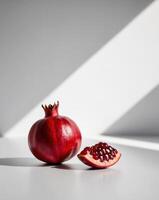 A pomegranate is sitting on a table photo