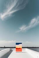 A colorful flag is sitting on a roof photo