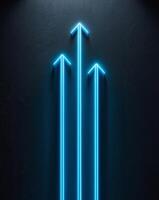 Three neon arrows pointing up on a dark wall photo