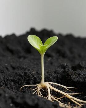 A small plant with roots growing out of the ground photo