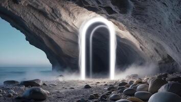 A tunnel with light coming out of it photo