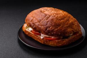 Ciabata with jamon or prosciutto, tomatoes, cheese and lettuce photo
