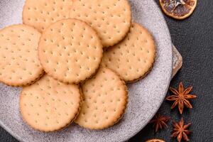Round dotted snack snack cookies with cream photo