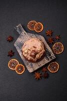 Sweet oatmeal cookies with buttercream or peanut butter photo