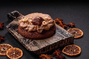 Sweet oatmeal cookies with buttercream or peanut butter photo