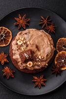 Sweet oatmeal cookies with buttercream or peanut butter photo