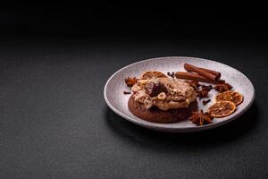 Sweet oatmeal cookies with buttercream or peanut butter photo