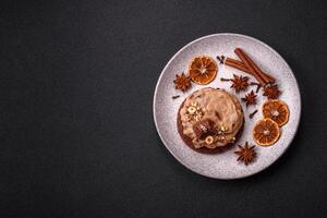 Sweet oatmeal cookies with buttercream or peanut butter photo