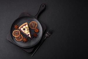 No baked sweet blueberry cheesecake with cream cheese photo