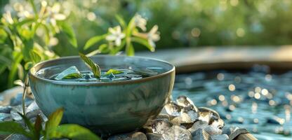 A peaceful escape from the outside world with a cup of herbal tea and an invigorating ice bath photo