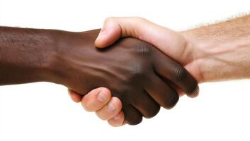 Two hands shaking hands. Concept of unity and peace. The two hands are clasped together, which symbolizes trust and friendship photo