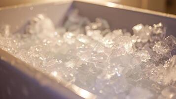 The ice bath container is filled to the brim with chunks of ice creating a frosty and invigorating atmosphere for the athlete photo