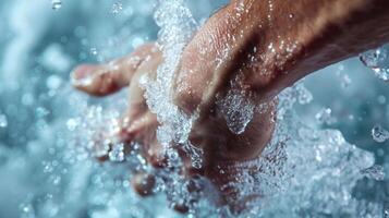 A closeup of a professional athletes arm immersed in an ice bath showcasing the goosebumps and redness caused by the cold photo