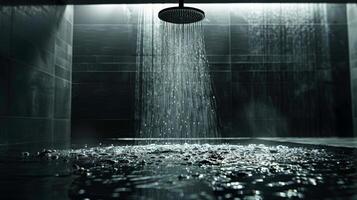 A showerhead releasing a steady stream of cold water creating a peaceful atmosphere photo