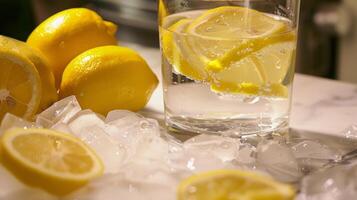 A glass of fresh lemon water next to the DIY ice bath adding a refreshing touch to the experience photo