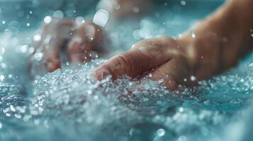 The athletes hands rest on the edge of the ice bath fingers gripping tightly in a mix of determination and relaxation photo