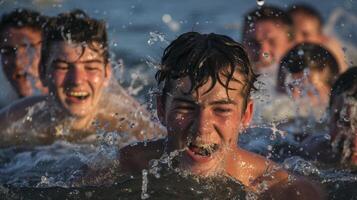 As the challengers emerge from the lake their skin is covered in goosebumps and their teeth are chattering photo