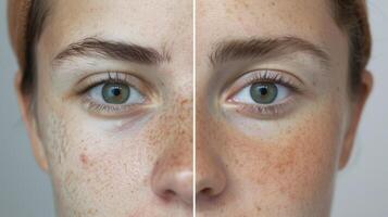 A before and after comparison of a participants skin showing the visible effects of the ice bath on reducing puffiness and redness photo