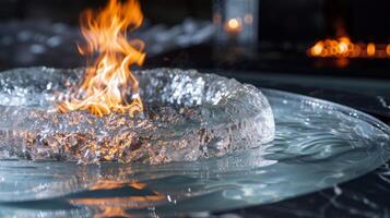 A hot and cold haven the tranquil waters of the ice bath and the fiery embers of the fire pit offer a unique sensory experience photo