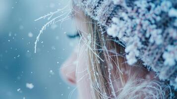 Ice crystals cling to their hair and skin adding a touch of ethereal beauty to the serene scene photo