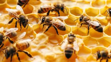 A detailed shot of a beeswax wrap reveals a playful pattern of buzzing bees in different sizes and directions adding a whimsical touch to the natural material photo