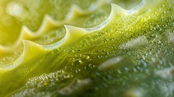 A macro shot of a small section of a luscious green aloe vera leaf highlighting its bumpy and gellike texture photo