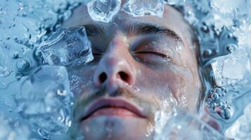 The power of cold therapy on the immune system is displayed in an artistic image of someone submerged in an ice bath photo