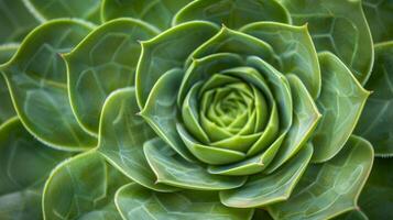 The spiral pattern of a succulents rosette is highlighted in a detailed shot showing the perfect symmetry and unique shape of each individual leaf photo