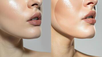 A before and after comparison photo of a persons skin showcasing the transformation after incorporating cryotherapy into their wellness routine