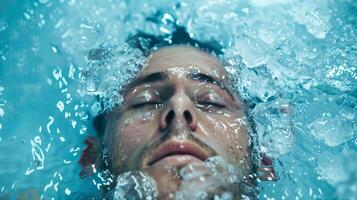 Emerging from the ice bath the person feels rejuvenated and ready to face any challenges with a clear focused mind photo