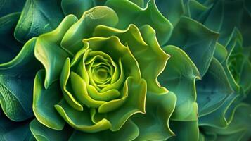 A macro shot of a succulent reveals a symphony of shades of green from bright lime to deep emerald layered in a mesmerizing pattern photo