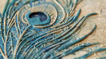 A mini notepad with an embossed peacock feather design adding a touch of whimsy to the classic design. The feather appears to have depth and dimension almost as if it could be plucke photo