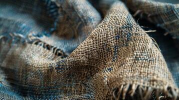 The intricacy of the handwoven stitching on a sustainable hemp blouse is highlighted in a closeup image revealing the time and skill involved in creating this ecofriendly piece. Th photo