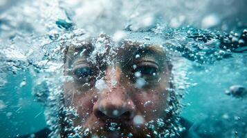Seeing your breath fog in front of your face as you fully submerge under the freezing water photo