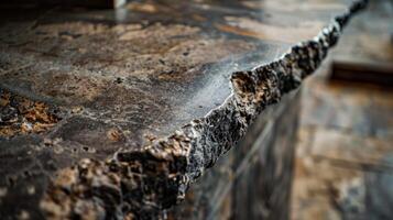 This closeup captures the rugged beauty of a natural stone countertop with its rough and uneven surface exposing hints of raw untamed beauty beneath photo