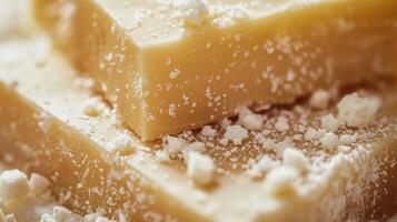 A closeup of a rich buttery cheese with a smooth surface and a faint sprinkle of sea salt on top adding a hint of brine photo