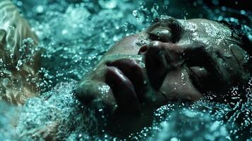 The bathers body is enveloped in a tingling numbness as they submerge themselves deeper into the cold water photo